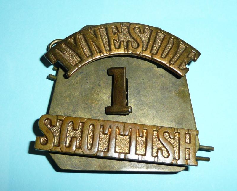 WW1 1st Battalion Tyneside Scottish Brass Gilding Metal Three Piece Shoulder Title Tyneside / 1 / Scottish