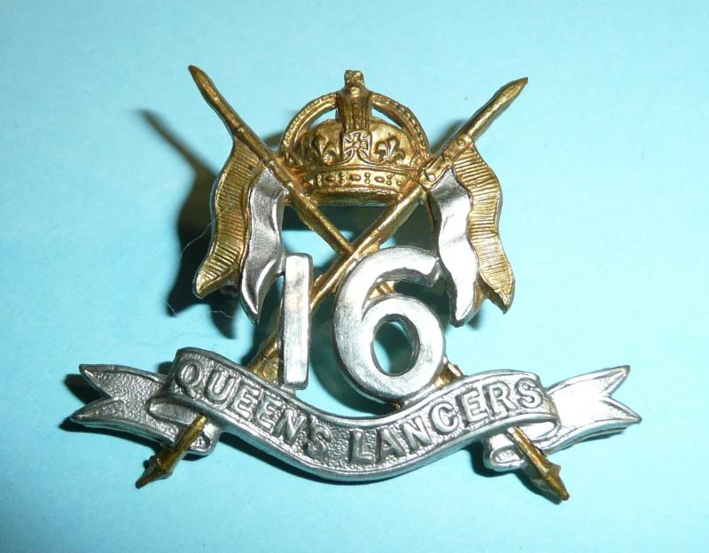 16th Queens Lancers Bi-metal Collar Badge, 1902 - 1904 only  (No 'The')