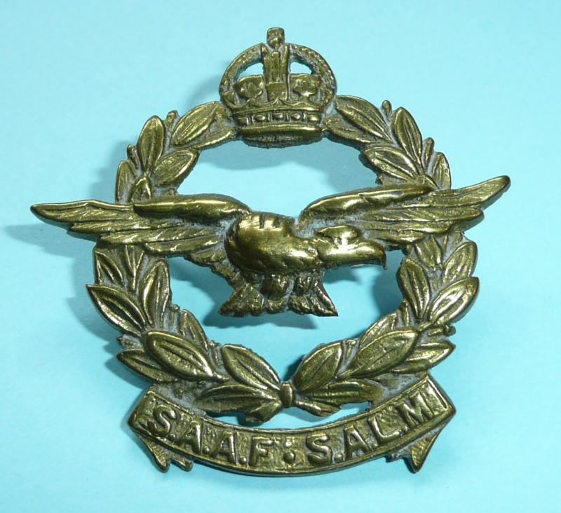 WW2 South African Air Force S.A.A.F S.A.L.M Officers Cast Brass Cap Badge