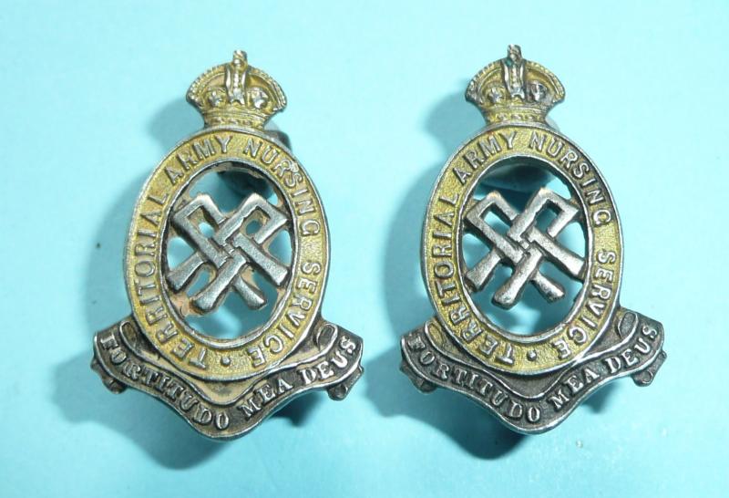 Territorial Army Nursing Service Matched Pair of Officer's Gilt and Silver Plated Collar Badges