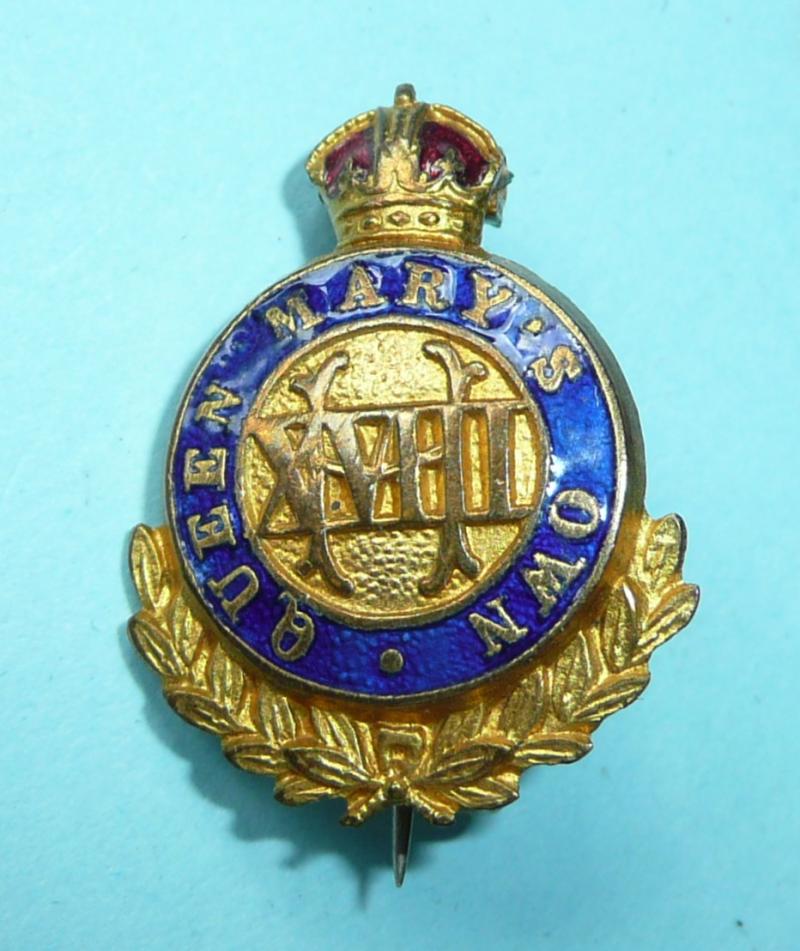 WW1 -18th (Queen Marys Own) Hussars Gilt and Enamel Sweetheart Brooch Pin Badge