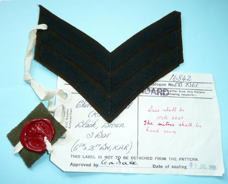 East Africa  - 6th (Kenya) Battalion Kings African Rifles (KAR) Sergeant Rank Chevrons Sealed Pattern