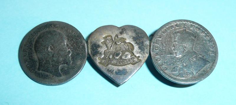 Queens (Royal West Surrey Regiment) Indian Made Sweetheart Brooch - Two Anna coins