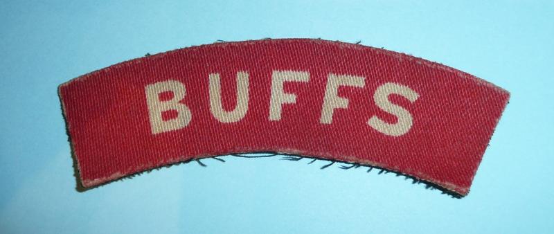 WW2 Printed Buffs ( Royal East Kent Regiment ) White on Red Cloth Shoulder Title