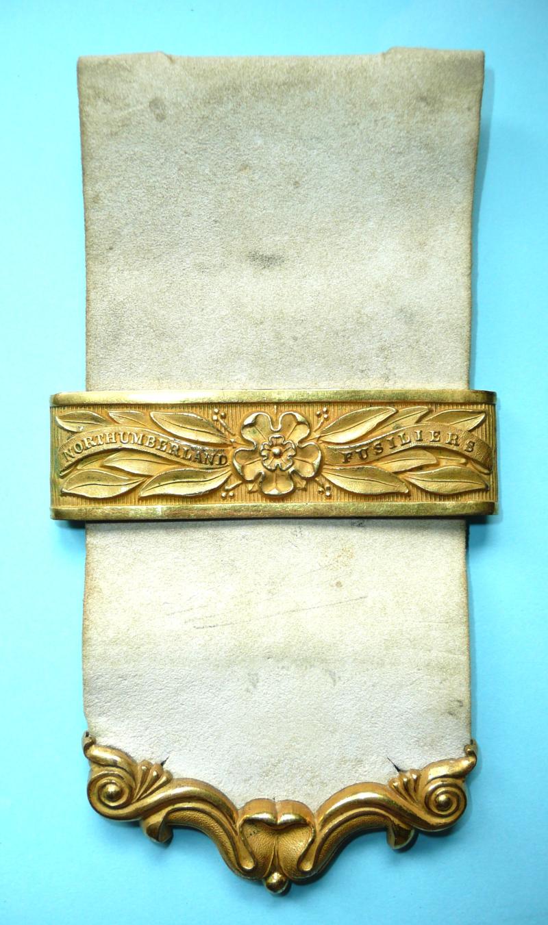 Northumberland Fusiliers Colour Belt Fire Gilt Ornaments On original White Leather Belt End