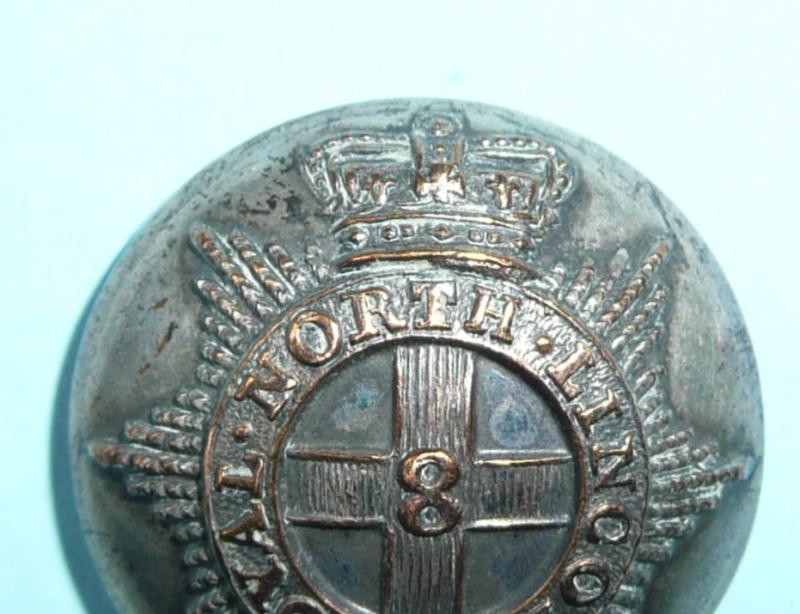 Early - Mid Victorian North Lincoln Militia Officer's Silver Plated Tunic Button, no 8 to centre of cross.