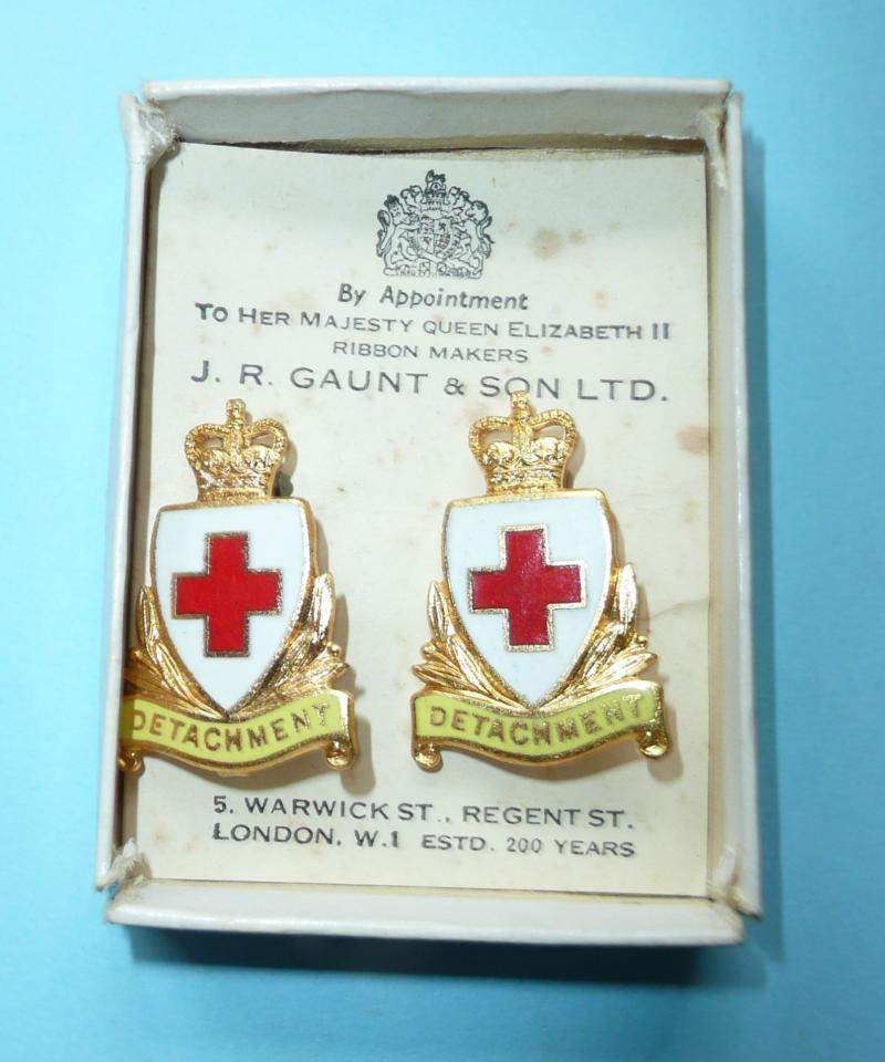Home Front - British Red Cross Detachment Collar Badges with Manufacturer's Card and Original Box