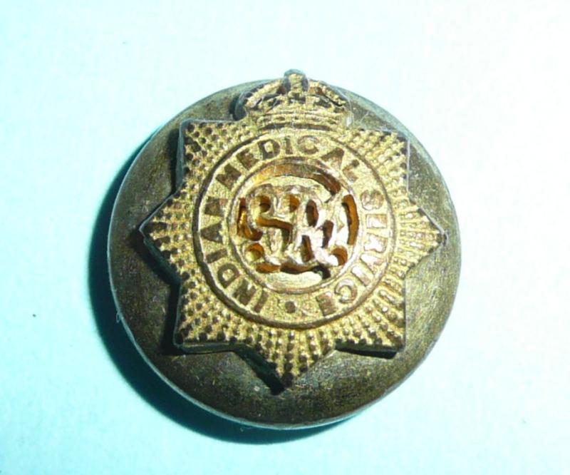 WW1 Indian Medical Service Mounted Gilt Small Pattern Cap / Mess Dress Button, King's Crown