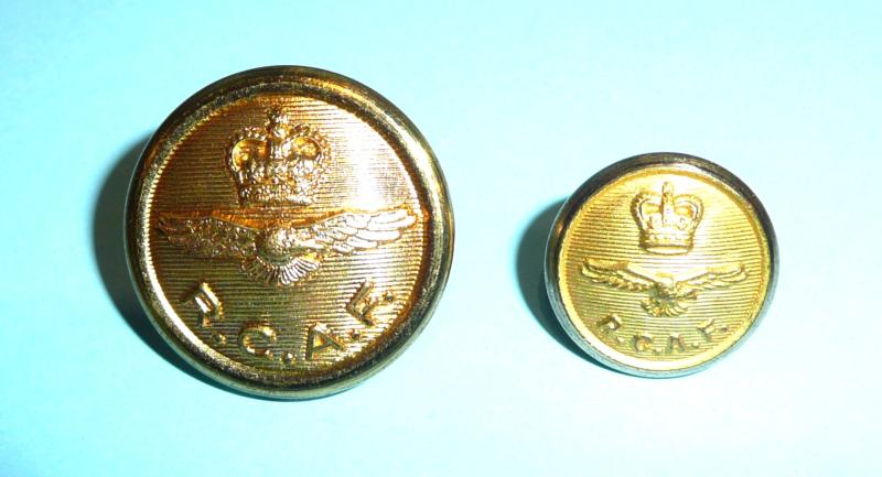 RCAF Royal Canadian Air Force Pair of Officer's Gilt Buttons, Queen Crown