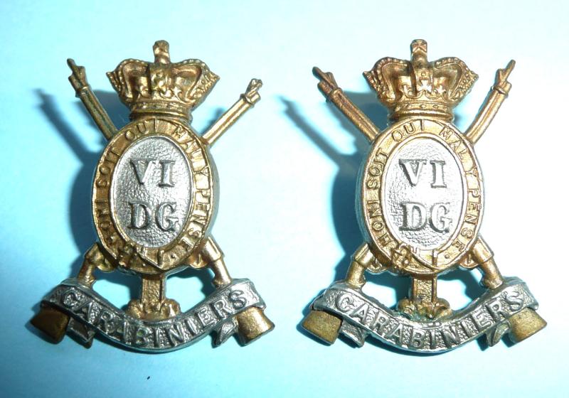 6th Dragoon Guards QVC Other Ranks Bi-Metal Collar Badges