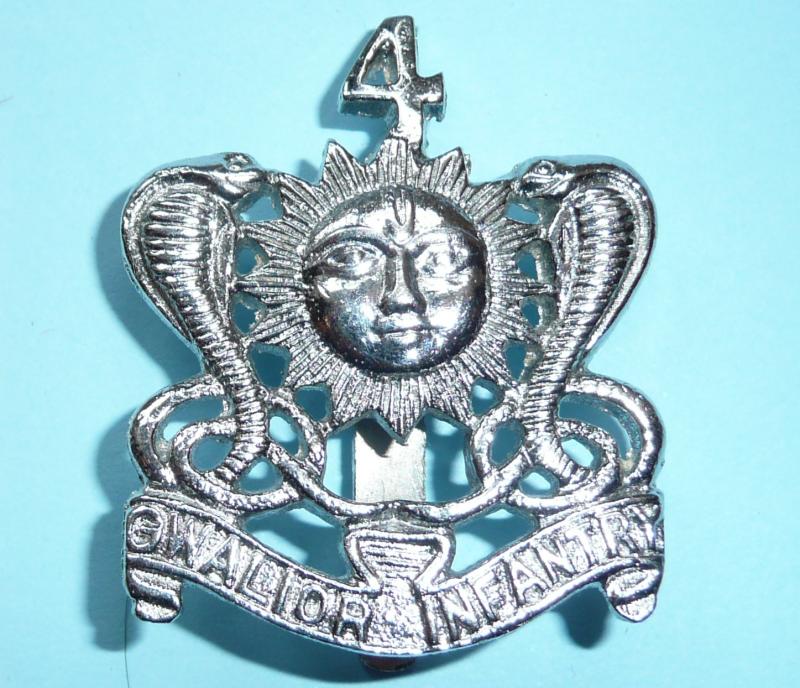 British Indian Princely State Forces - 4 Gwalior Infantry Chromed Silver Coloured Cap Badge