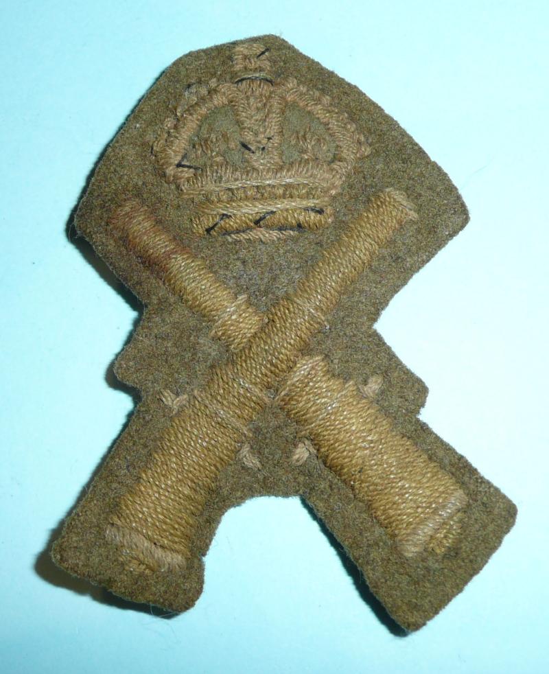Royal Artillery  - 1st Prize Crossed Guns Proficiency Worsted Khaki Cloth Arm Badge