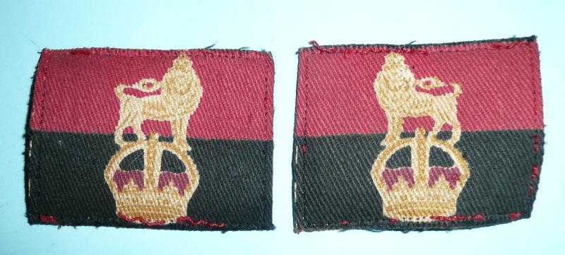 War Office Controlled Units Pair of Facing and Matched Printed Cloth Formation Signs Flashes Patches Designations Badges