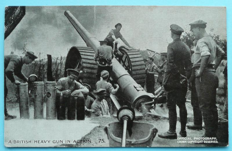 WW1 Daily Mail Series 10, Postcard No 75 - A British Heavy Gun in Action