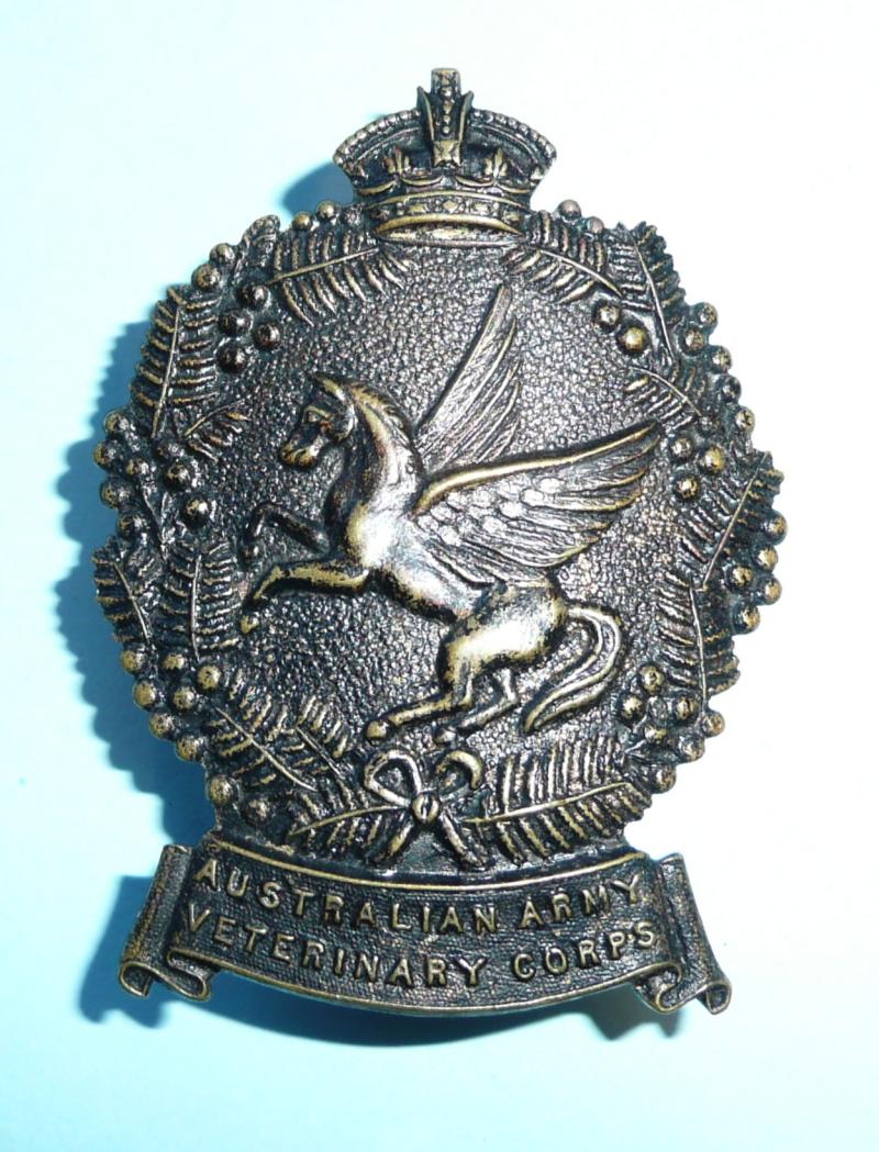 WW2 Australian Army Veterinary Corps Blackened Brass Cap Badge