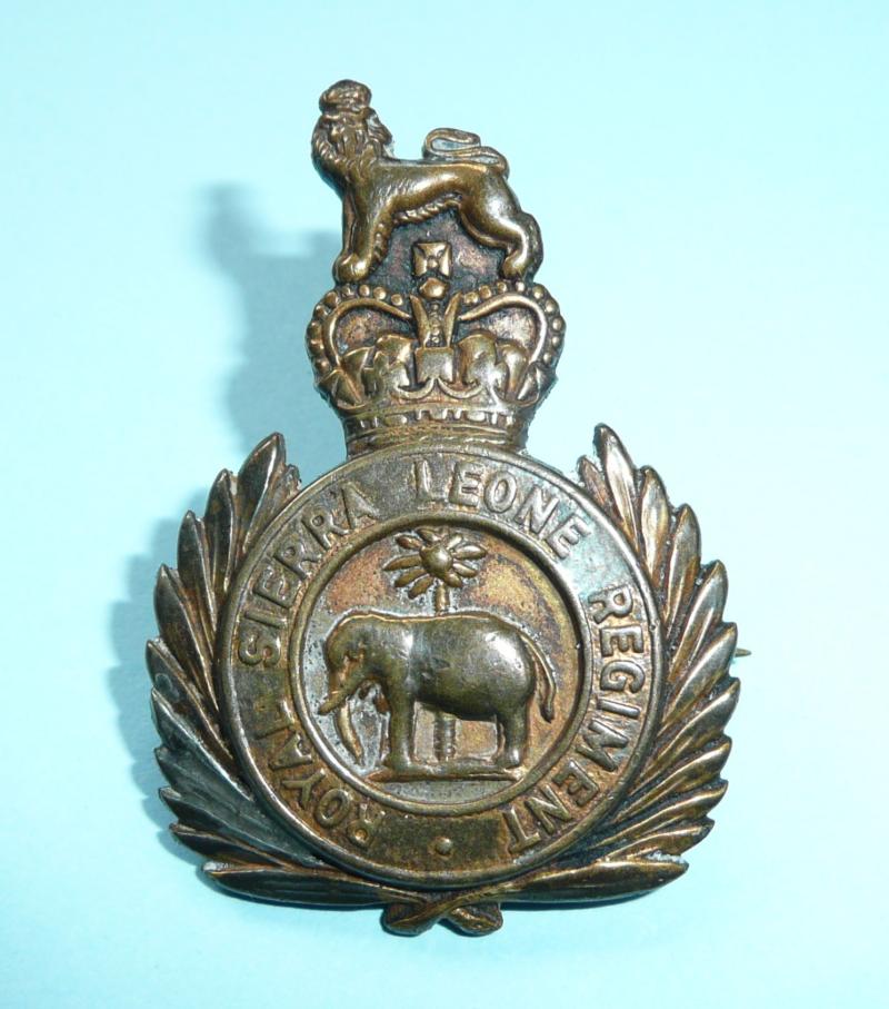 West Africa  - Royal Sierra Leone Regiment Officer's QEII Crowned Gilt Brass Cap / Pagri Badge
