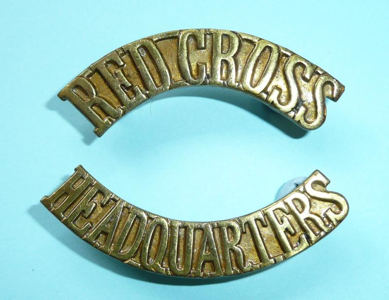 Red Cross / Headquarters Two Part Brass Shoulder Title