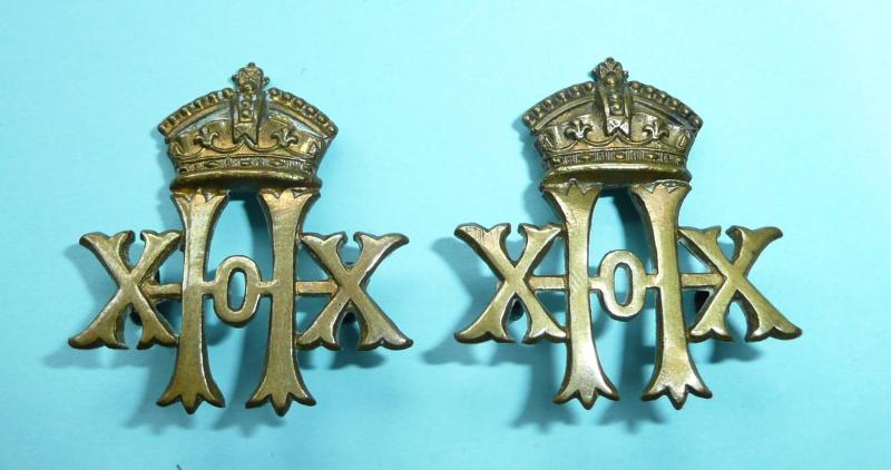 20th Hussars QVC Flat Topped Crown Victorian Other Ranks Collar Badges