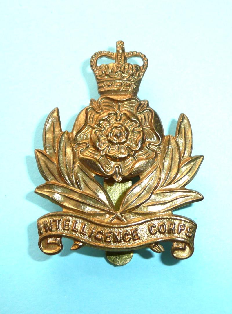 Cold War Intelligence Corps IC Brass Cap Badge, Queen's Crown