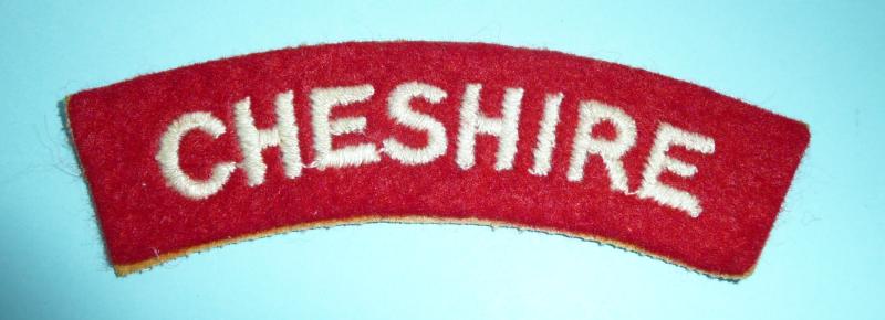 Cheshire Regiment Woven White on Red Cloth Shoulder Title