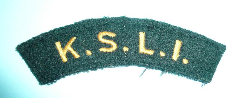 Cold War - KSLI ( Kings Shropshire Light Infantry ) Woven Golden Yellow on Rifle Green Felt Cloth Shoulder Title