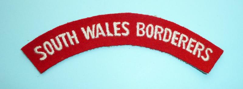 South Wales Borderers (SWB) White on Red Woven Enbroidered Felt Cloth Shoulder Title