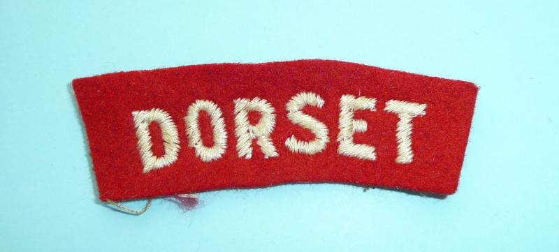 Dorset Regiment White on Red Woven Enbroidered Felt Cloth Shoulder Title