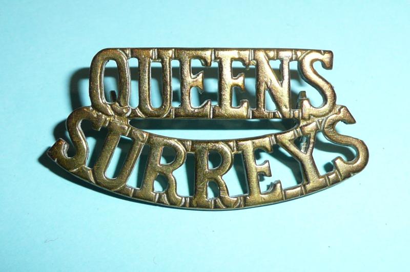 The Queen's Royal Surrey Regiment One Piece Brass Shoulder Title