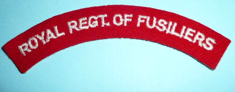 Royal Regiment of Fusiliers Woven White on Red Felt Cloth Shoulder Title