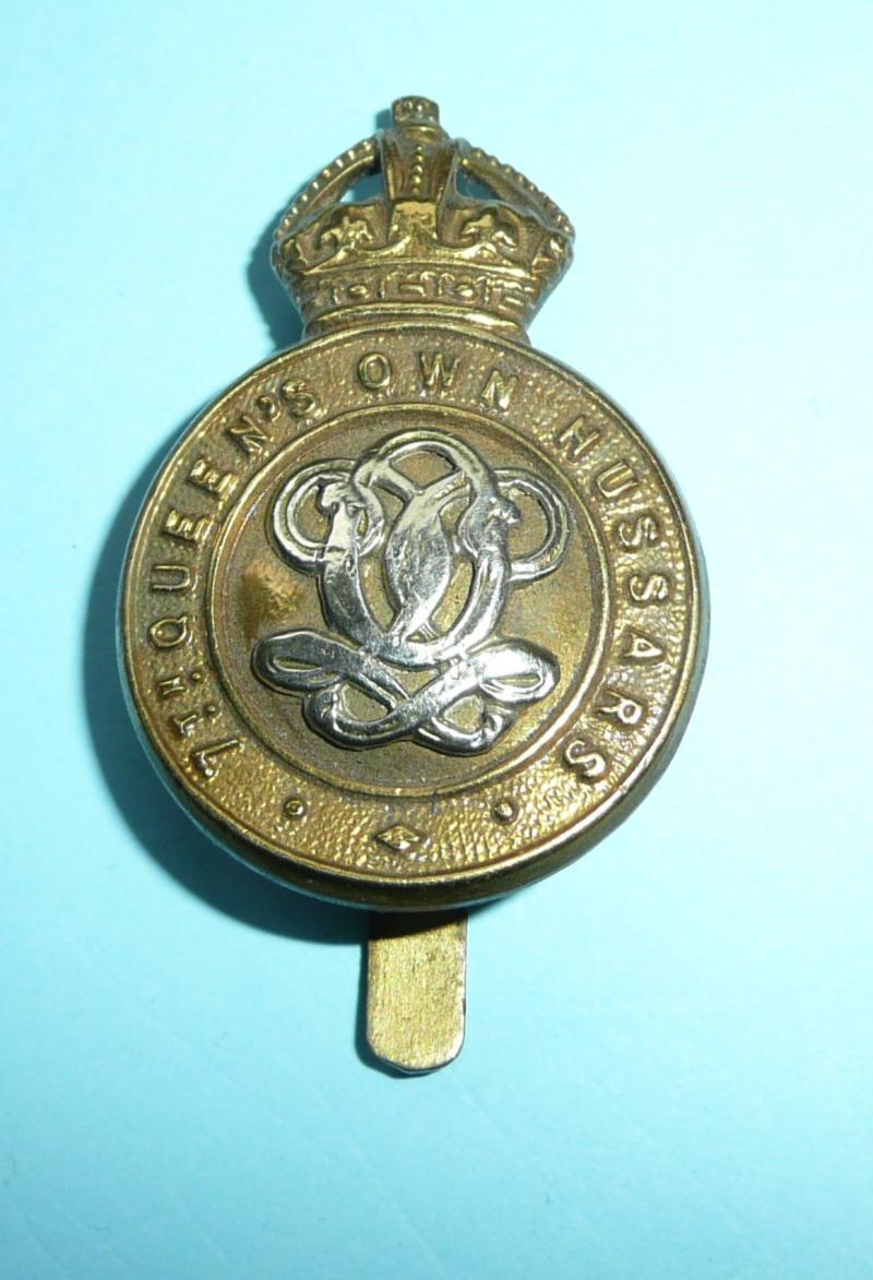 WW1 / WW2  - 7th Queens Own Hussars Other RanksBi-Metal Cap Badge, King's Crown