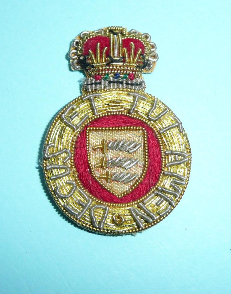 Essex Yeomanry Officer's Bullion Cloth Mess Dress Collar Badge, QEII Issue