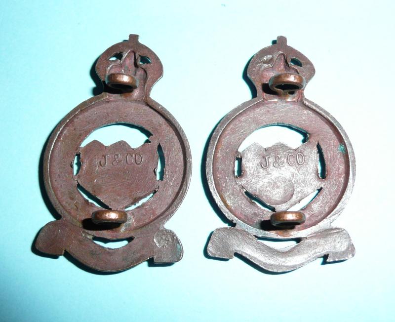 Northumberland Hussars Officers OSD Bronzed Matching Collar Badges, King's Crown - Jennens