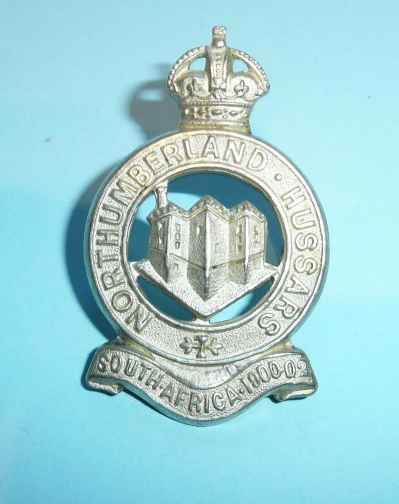 Northumberland Hussars Yeomanry Officers Silver Plated Cap Badge, King's Crown - Gaunt Tablet